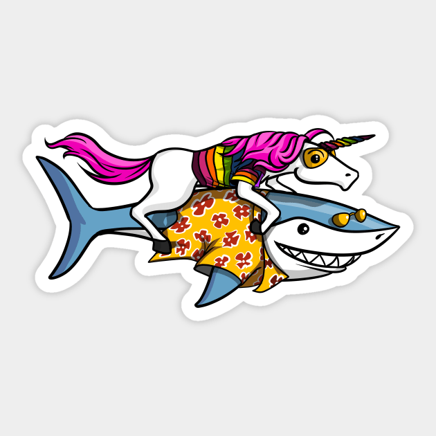 Unicorn Riding Shark Party Sticker by underheaven